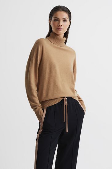 Womens camel roll neck jumper shop