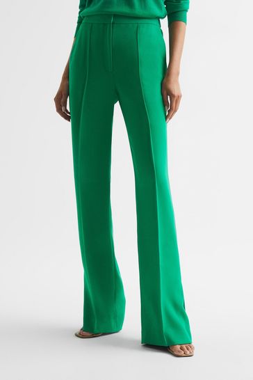 Reiss Green Saffie Wide Leg Split Trousers