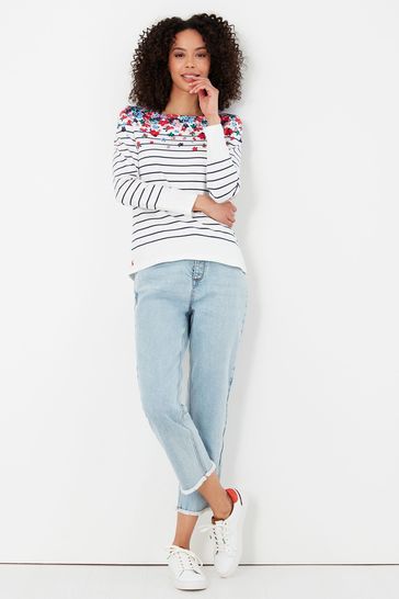 Joules Cream Harbour Print Long Sleeve Jersey Top