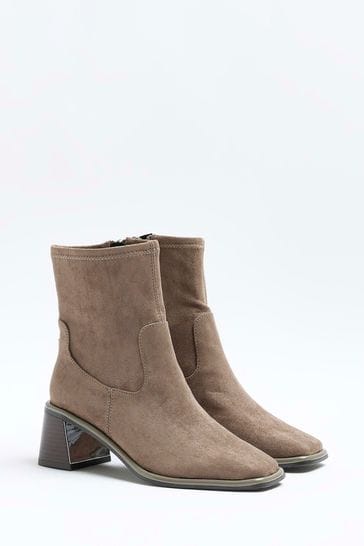 Buy River Island Grey Wide Fit Block Heel Socks Boots from Next