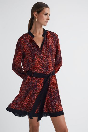 Reiss Red Kinsey Animal Print Belted Mini Dress