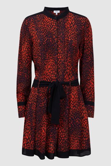 Buy Reiss Red Kinsey Animal Print Belted Mini Dress from Next USA