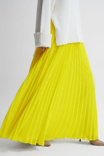 Bright yellow pleated maxi skirt sales