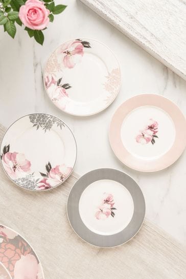 Catherine Lansfield Set of 4 Dramatic Floral Cake Plates 6 Inch