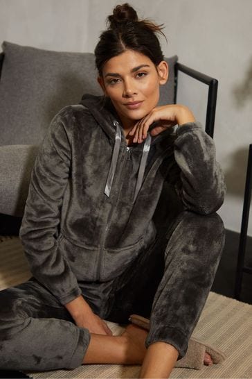 Threadbare Grey Velour Hoodie and Jogger Lounge Set