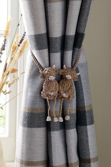 Set of 2 Natural Magnetic Hamish The Highland Cow Curtain Tie Backs