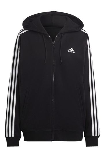 Adidas essentials 3 hotsell stripe full zip hoodie