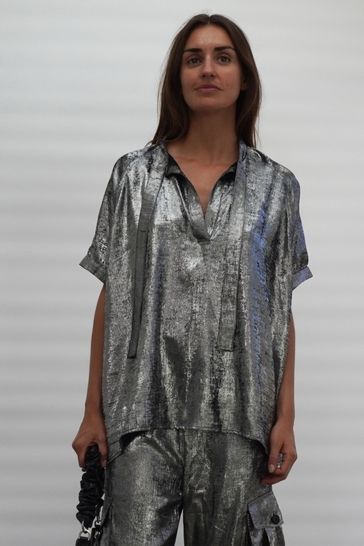 silver gray blouse