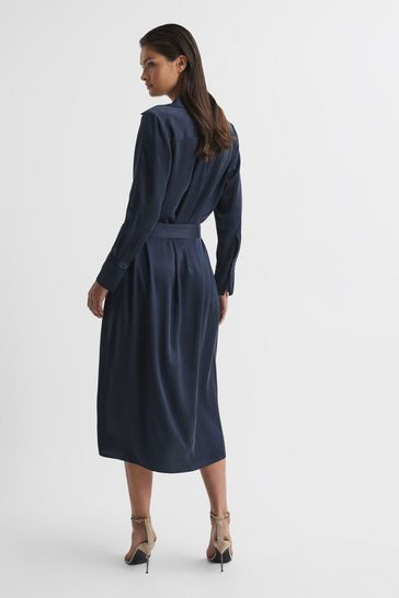 Navy silk cheap shirt dress