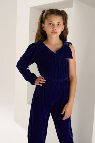 Buy Angel Rocket Blue Thea Bow Shoulder Velvet Jumpsuit from Next Croatia