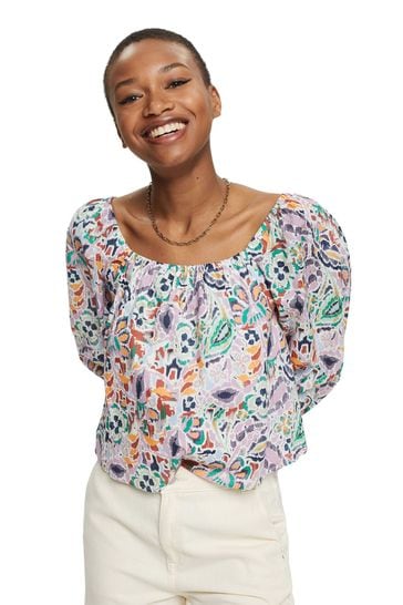 Esprit Green Floral Printed Cropped Top