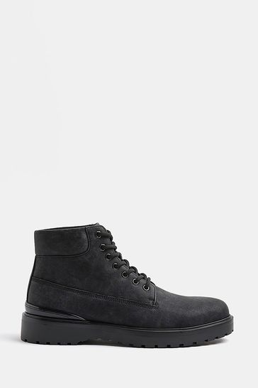 River Island Lace Up Black Winter Boots