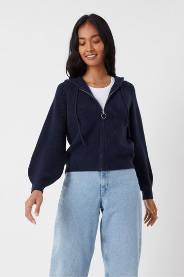Accessorize Blue Zip Ribbeed Knit Hoodie