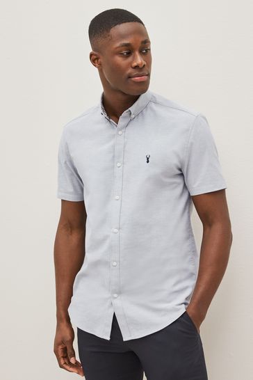 Grey Short Sleeve Stretch Oxford Shirt