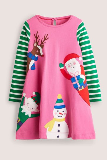 Boden Pink Christmas Appliqué Dress