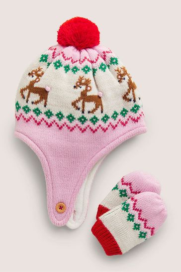 Boden Pink Novelty Hat And Mittens Set