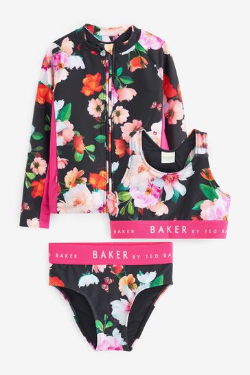 Baker by Ted Baker Black Floral Three Piece Sunsafe Set