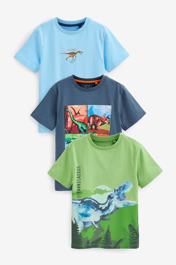 Blue/Green Dinosaurs Short Sleeve Graphic T-Shirts 3 Pack (3-16yrs)
