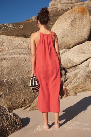 High neck 2025 linen dress