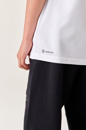 Adidas white hot sale shirt black stripes