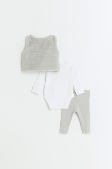 Buy River Island Grey Girls Clipped Fur Gilet Set from Next Germany