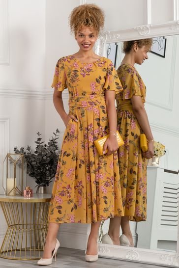 Mustard yellow chiffon deals maxi dress