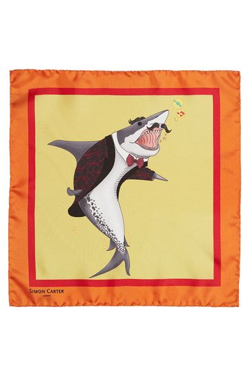 Simon Carter Orange Shark Silk Pocket Square