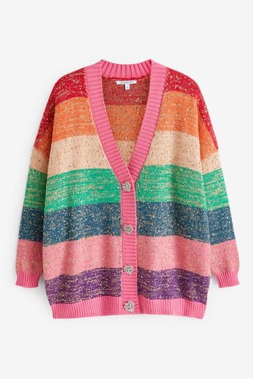 Buy Olivia Rubin Pink Mika Rainbow Stripe Sequin Mix Cardigan from