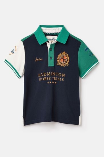 Joules Official Badminton Green & Navy Boys' Polo Shirt