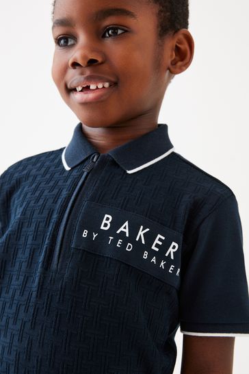 Buy Baker by Ted Baker Quarter Zip 100 Cotton Textured Polo Shirt from Next Kuwait