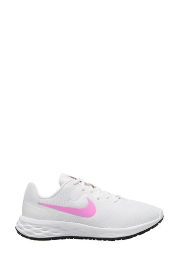 Nike White/Pink Revolution 6 Running Trainers