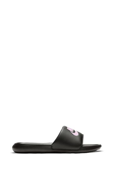 Pink and black sales nike slides