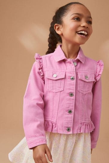 Buy Bright Pink 100 Cotton Frill Shoulder Denim Jacket 3 16yrs from Next Bahrain