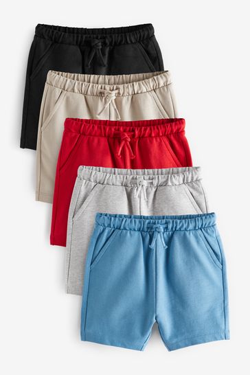 Grey/Navy Blue/Red Jersey Shorts 5 Pack (3mths-7yrs)