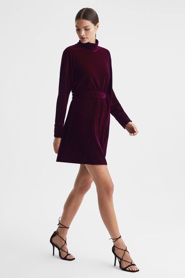 Reiss Berry Essie Velvet Belted Mini Dress