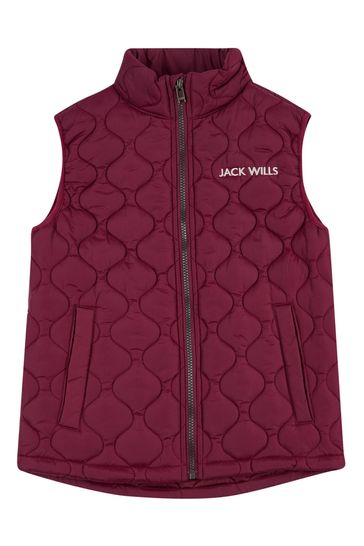 Jack Wills Burgundy Red Font Puffer Gilet