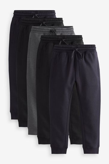 Black/Navy/Grey Slim Fit Joggers 5 Pack (3-16yrs)