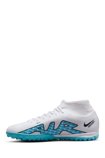 Buy Nike White Blue Zoom Mercurial Superfly 9 Turf Ground Football