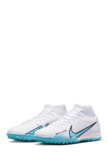 Buy Nike White Blue Zoom Mercurial Superfly 9 Turf Ground Football