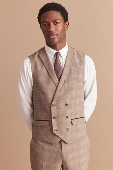 Buy Taupe Regular Fit Check Suit Waistcoat from Next Saudi Arabia