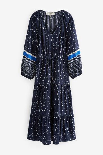 Buy Navy Blue Ditsy Long Sleeve Maxi Dress from Next Luxembourg