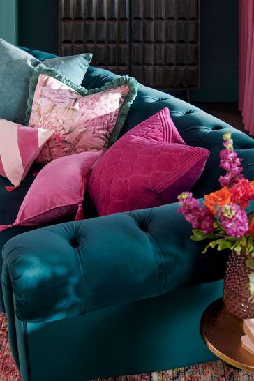 Buy Fuchsia Pink 50 x 50cm Velvet Ogee Cushion from Next Luxembourg