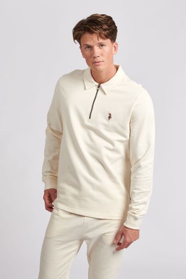 U.S. Polo Assn. Mens Cream Zip Sweatshirt