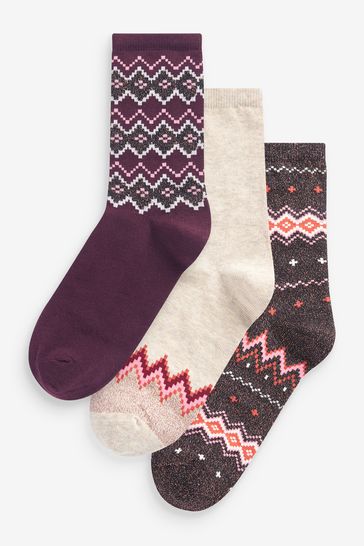 Black/Cream Sparkle Ankle Socks 3 Pack