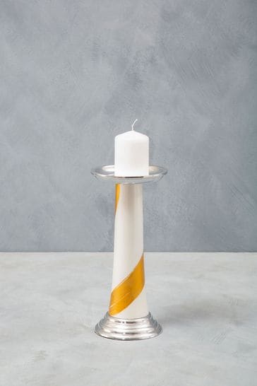 Fifty Five South White/Gold Brushstroke Candle Holder