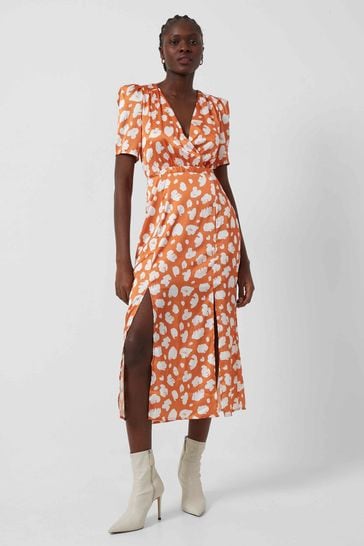 French Connection Orange Aimee Inu Satin Split Front Dress