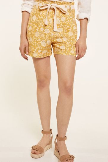 Springfield Yellow Linen Printed Shorts