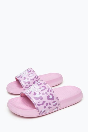 Hype. Pink Unisex Tone On Tone Leopard Crest Sliders