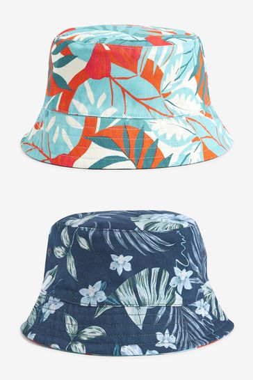 Navy Blue/Orange Floral Festival Reversible Bucket Hat