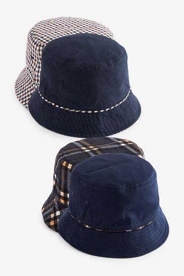 Navy Blue Check Reversible Bucket Hats 2 Pack